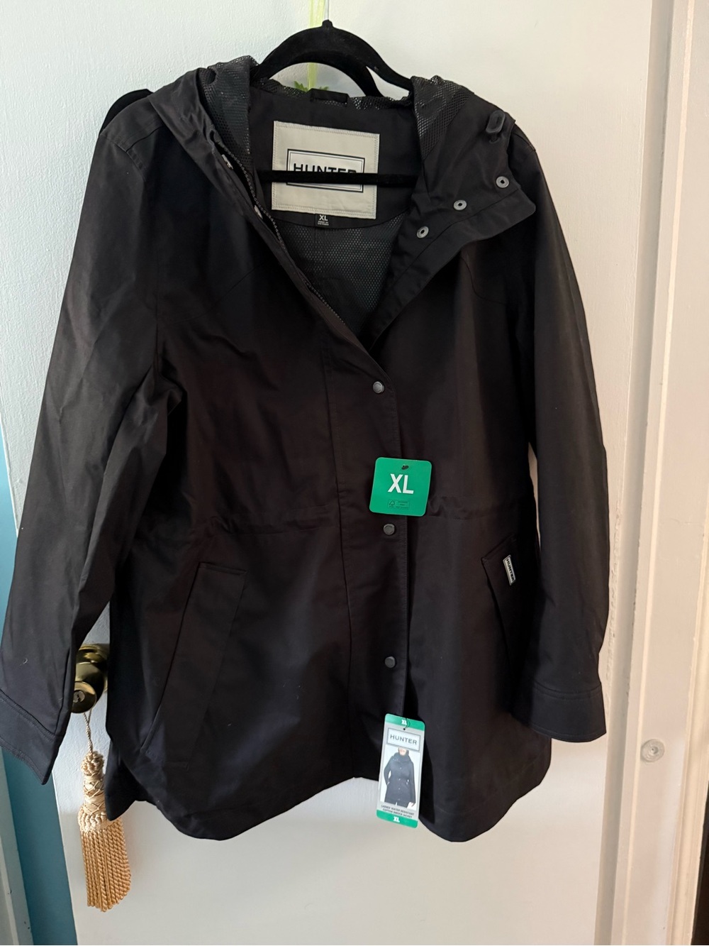 Hunter Black Hooded Rain Trench Coat